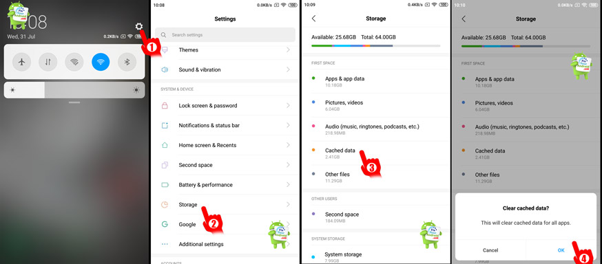 clear Android Cache Partition using Settings