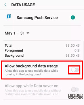 restrict background data usage samsung push service