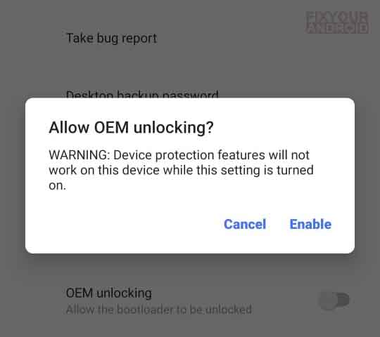 Allow OEM Unlocking Warning screen