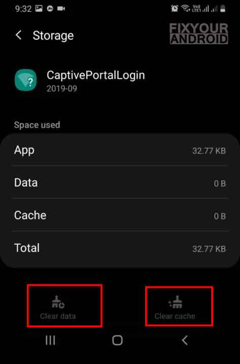 clear storage and data fix captive portal login error