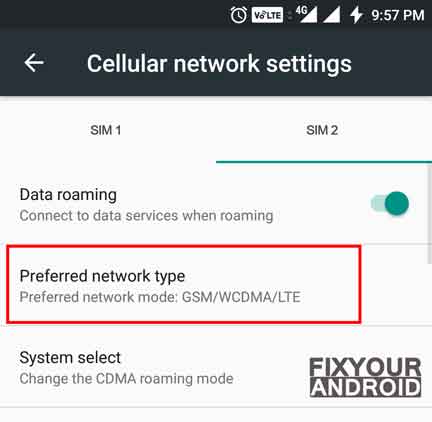 Cellular Network Settings modes of networks