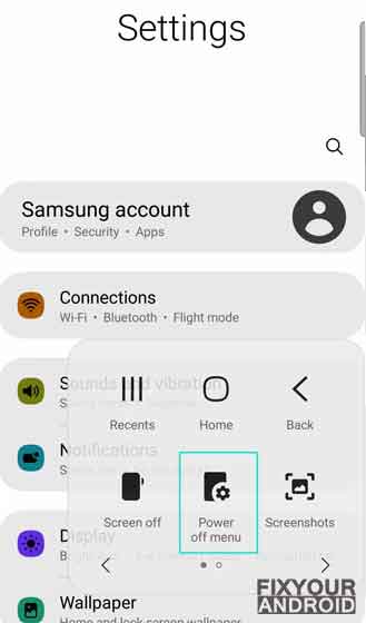 floating assistant menu and tap on Power off Menu
