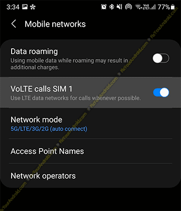 Disable VoLTE on Android Phone