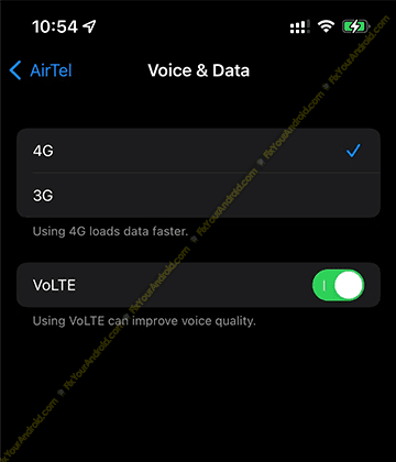 Disable VoLTE on iOS Phone