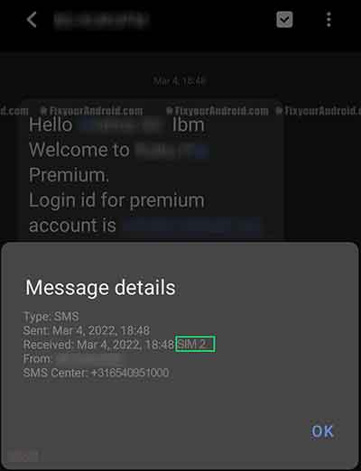 Which SIM Received Message google message