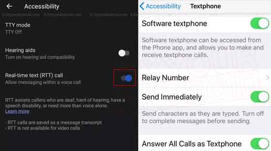 enable Real-Time-Text Calling