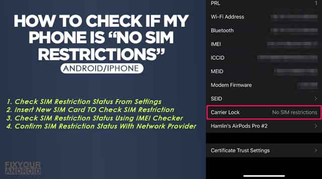 Check No SIM Restrictions status