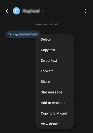 Forward Text Messages On Samsung open the action menu