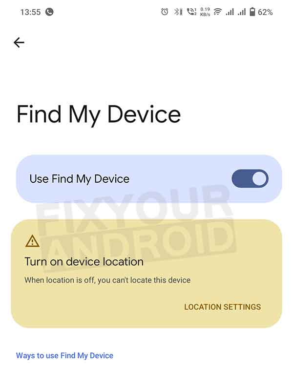 Enable Find My Device