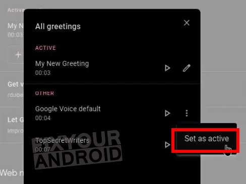 Google voice voicemail Active greeting