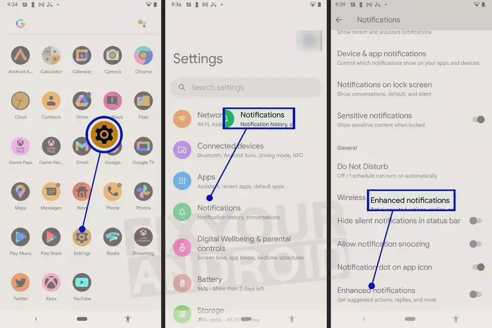 turn on Android adaptive notifications android