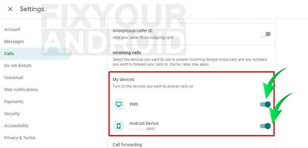 fix Google Voice Not Working- Check Call Answering Settings